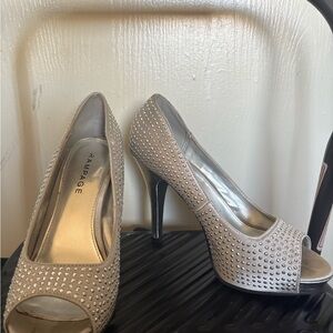 Rampage Women's Glittering Silver Peep Toe Heels
